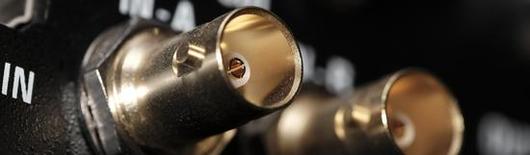 BNC connectors loaded in a panel close up