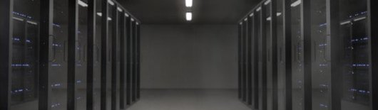 Server room aisle of racks of servers