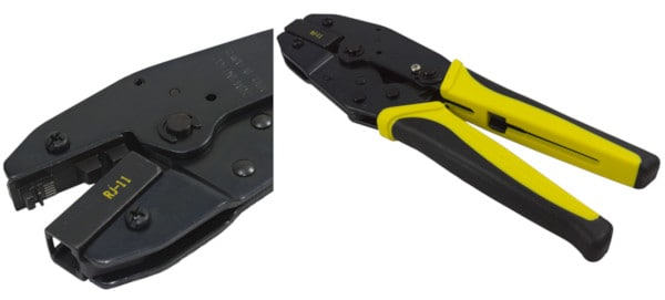 A front loading crimp tool for RJ11 (6P4C) and RJ12 (6P6C) plugs